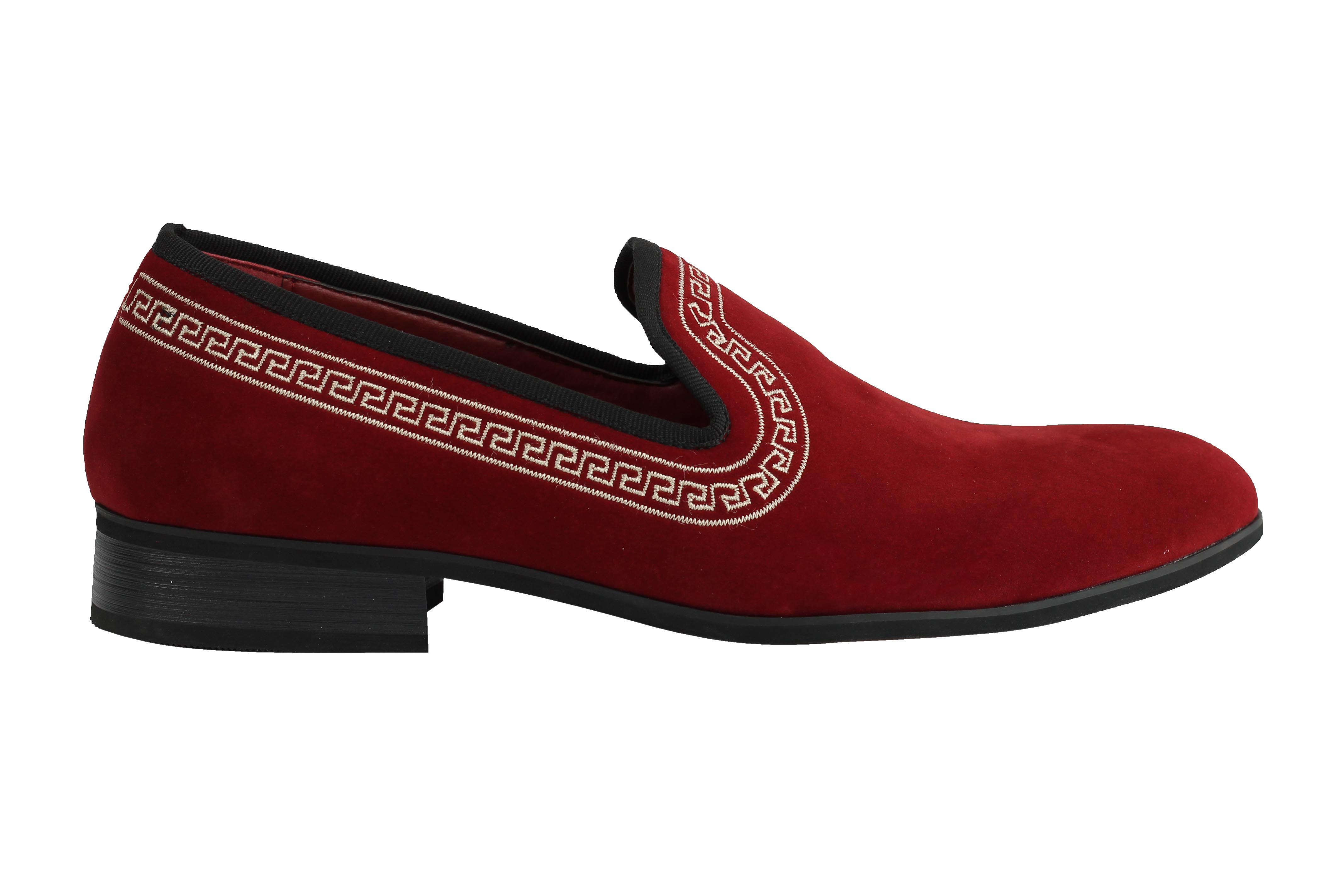 Mens Faux Velvet Suede Leather Mosaic Pattern Embroidery Loafers